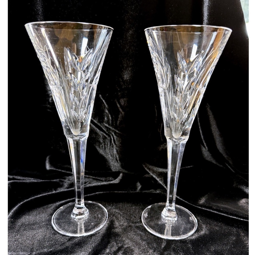 Waterford Clear Crystal Etched Champagne Flutes - Pair